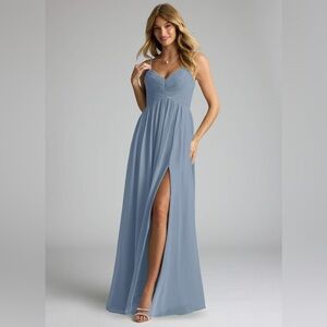 🌻Azazie Alia Blue Strapless Formal A-Line Pleated Chiffon Dress Size Medium